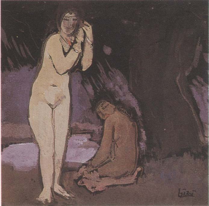 Donne sotto il sicomoro (dipinto) di Biasi Giuseppe (secondo quarto sec. XX)