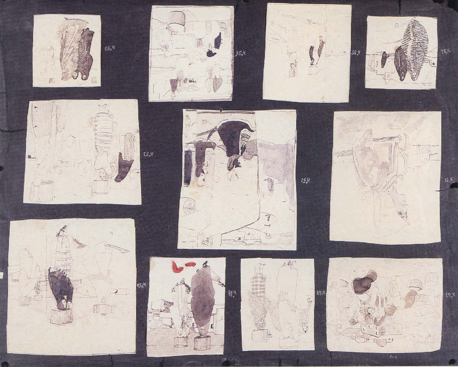 Tavola con undici studi (dipinto) di Biasi Giuseppe (primo quarto sec. XX)