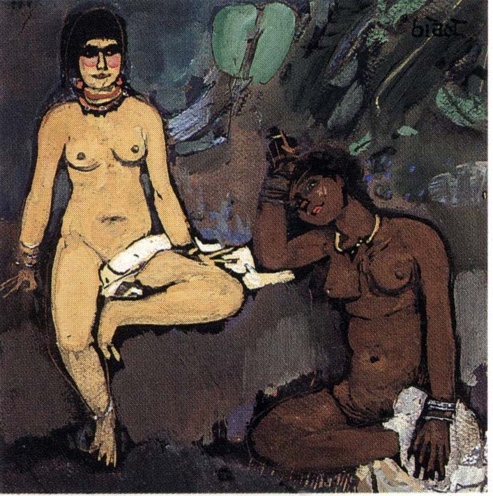 Due ragazze dopo il bagno (dipinto) di Biasi Giuseppe (secondo quarto sec. XX)