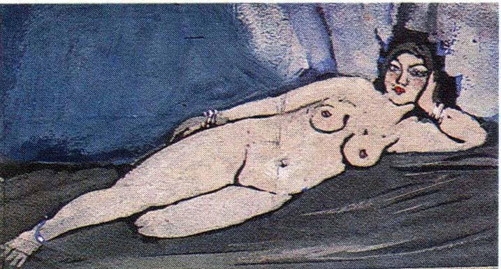 Ragazza nuda in riposo (dipinto) di Biasi Giuseppe (secondo quarto sec. XX)