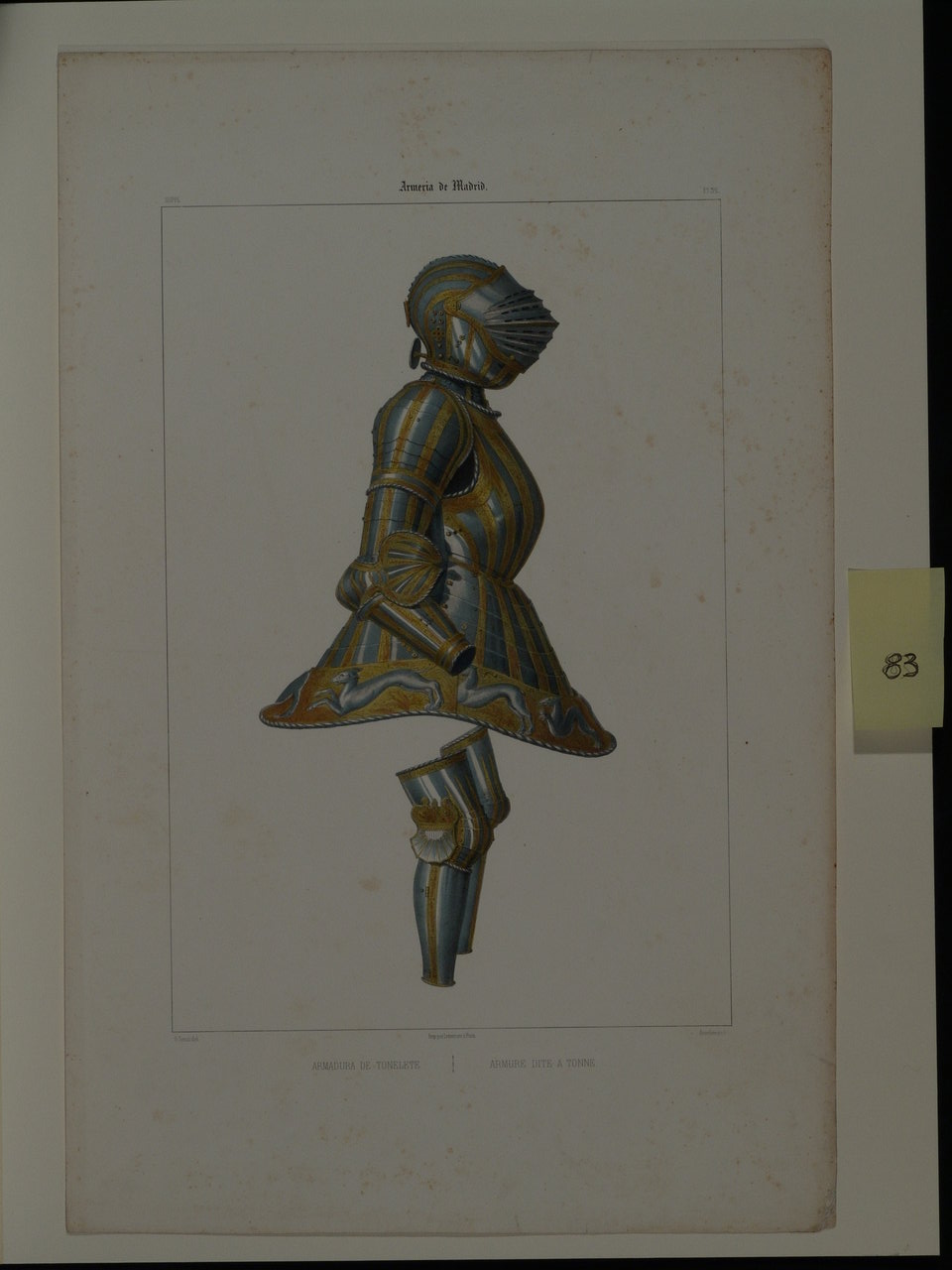 Armatura di tonelete, armature (stampa a colori, elemento d'insieme) di Sensi Baldachi Gaspare, Asselineau Léon Auguste (secondo quarto sec. XIX)