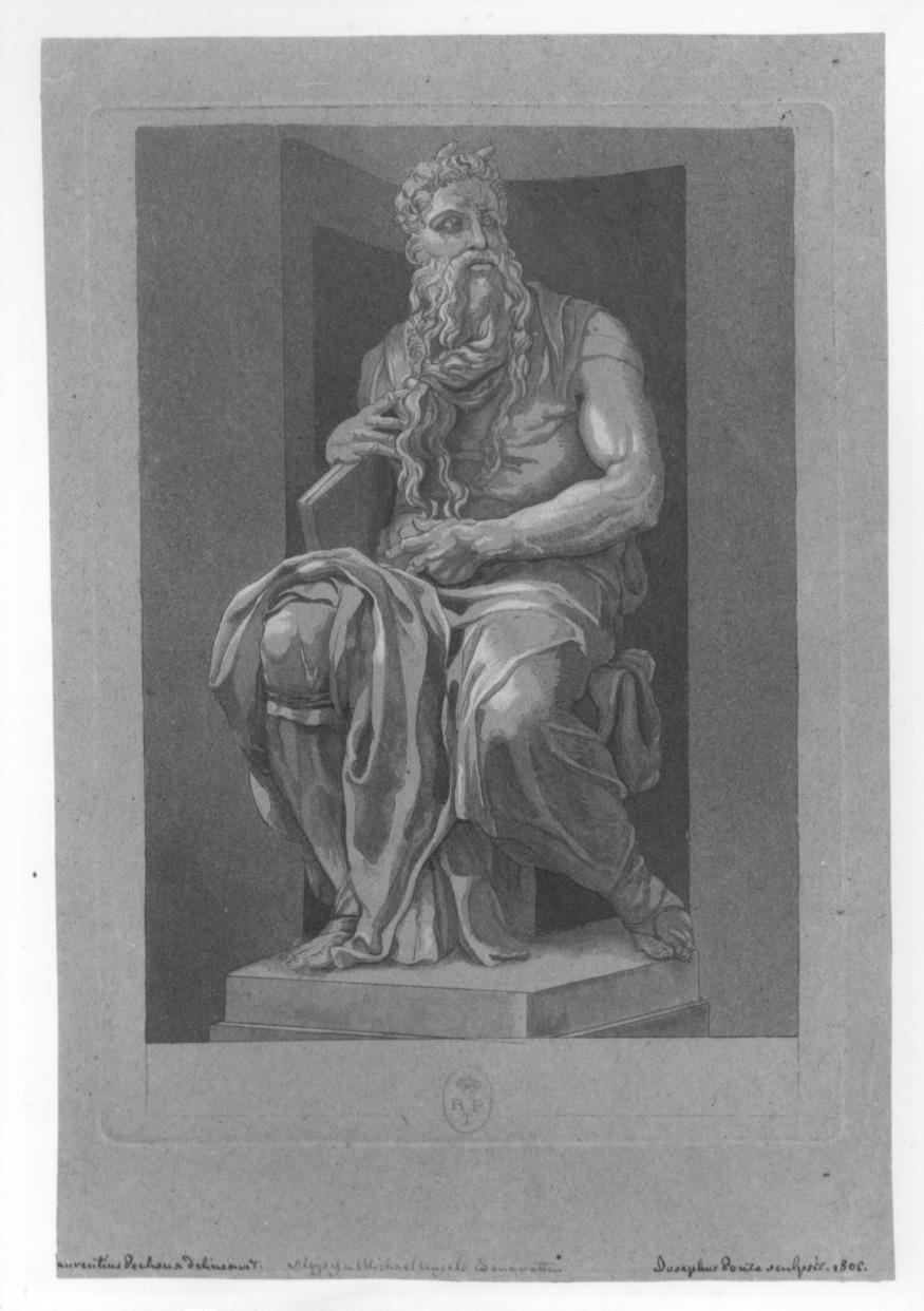 Mosè, Scultura (stampa) di Ponte Giuseppe, Pécheux Lorenzo, Buonarroti Michelangelo (inizio sec. XIX)