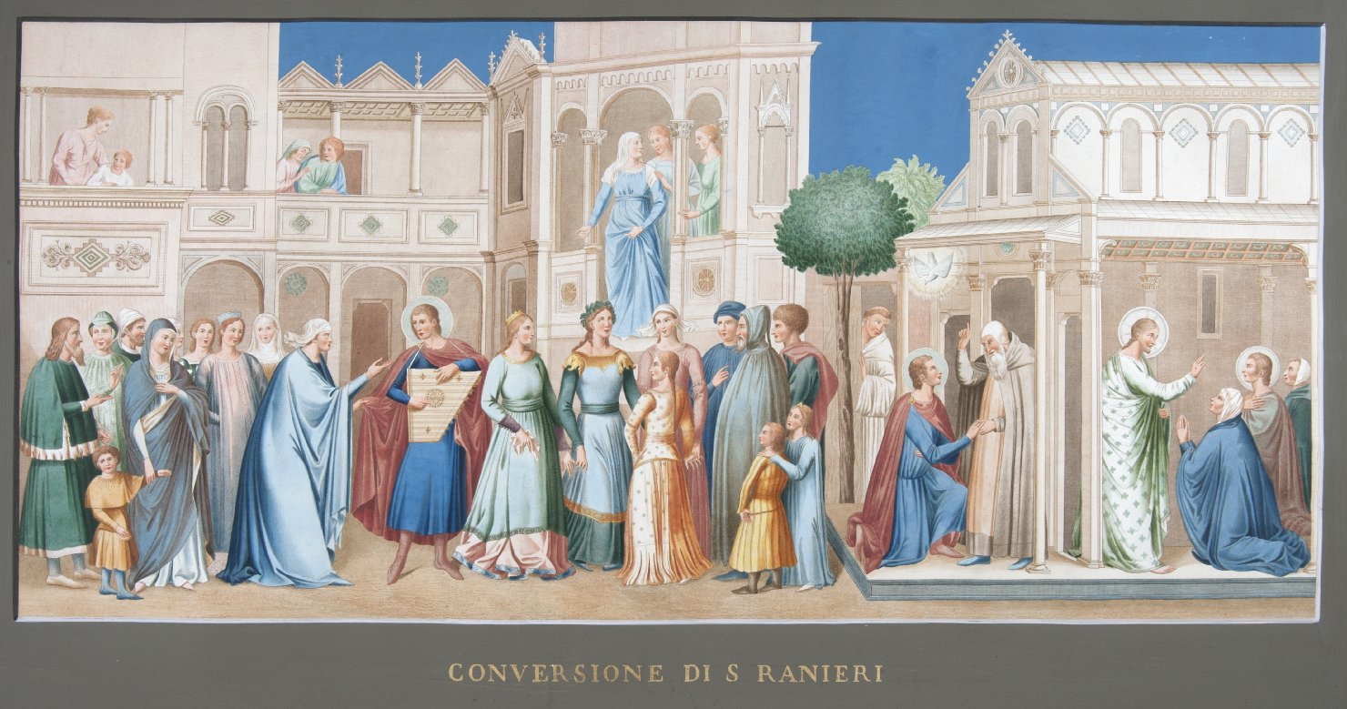 conversione di San Ranieri (stampa colorata a mano, elemento d'insieme) di Lasinio Carlo (sec. XIX)