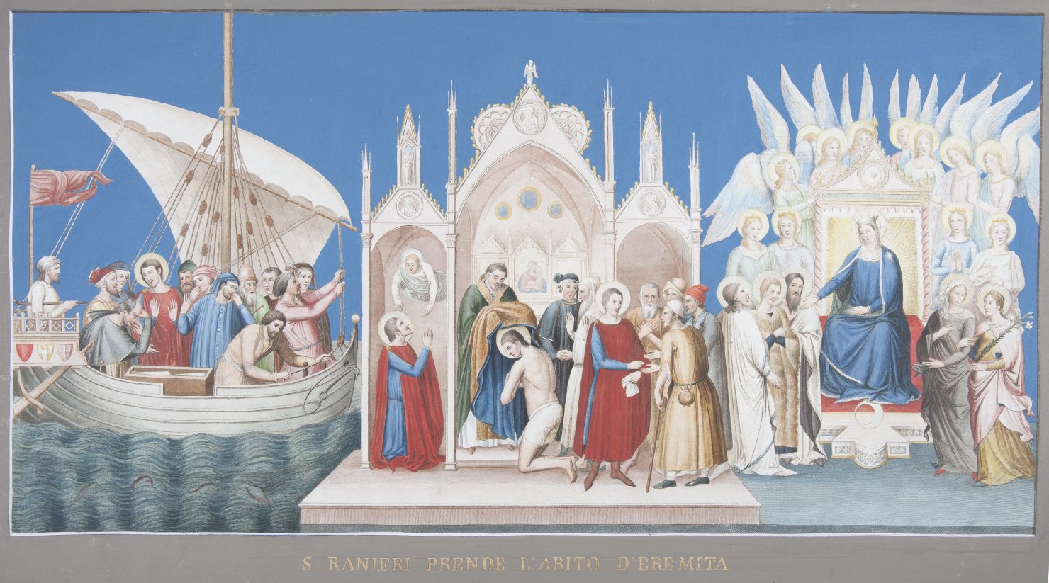 storie della vita di San Ranieri (stampa colorata a mano, elemento d'insieme) di Lasinio Carlo (sec. XIX)