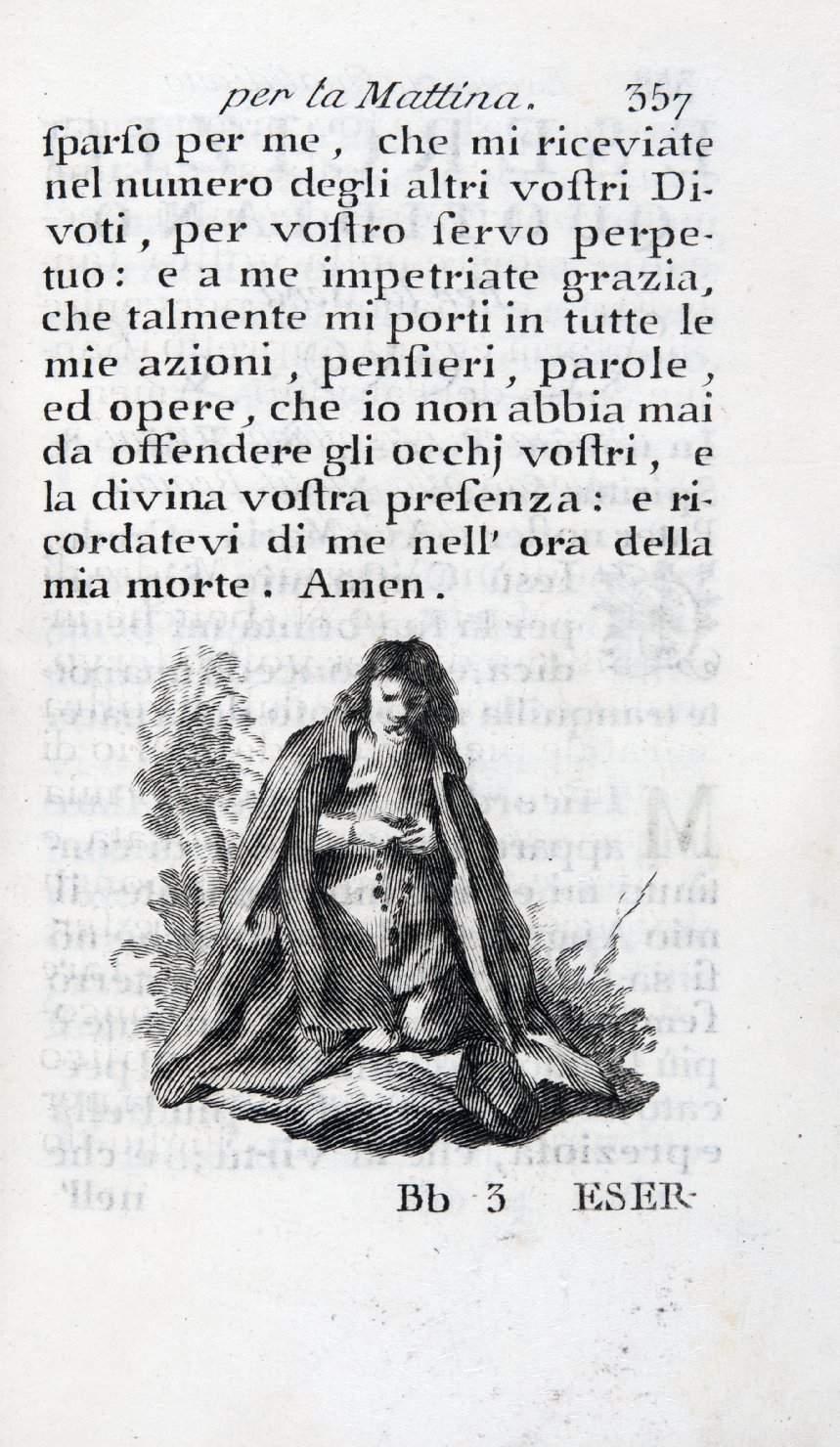 figura maschile inginocchiata (stampa, elemento d'insieme) di Piazzetta Giovanni Battista, Pitteri Marco Alvise (sec. XVIII)