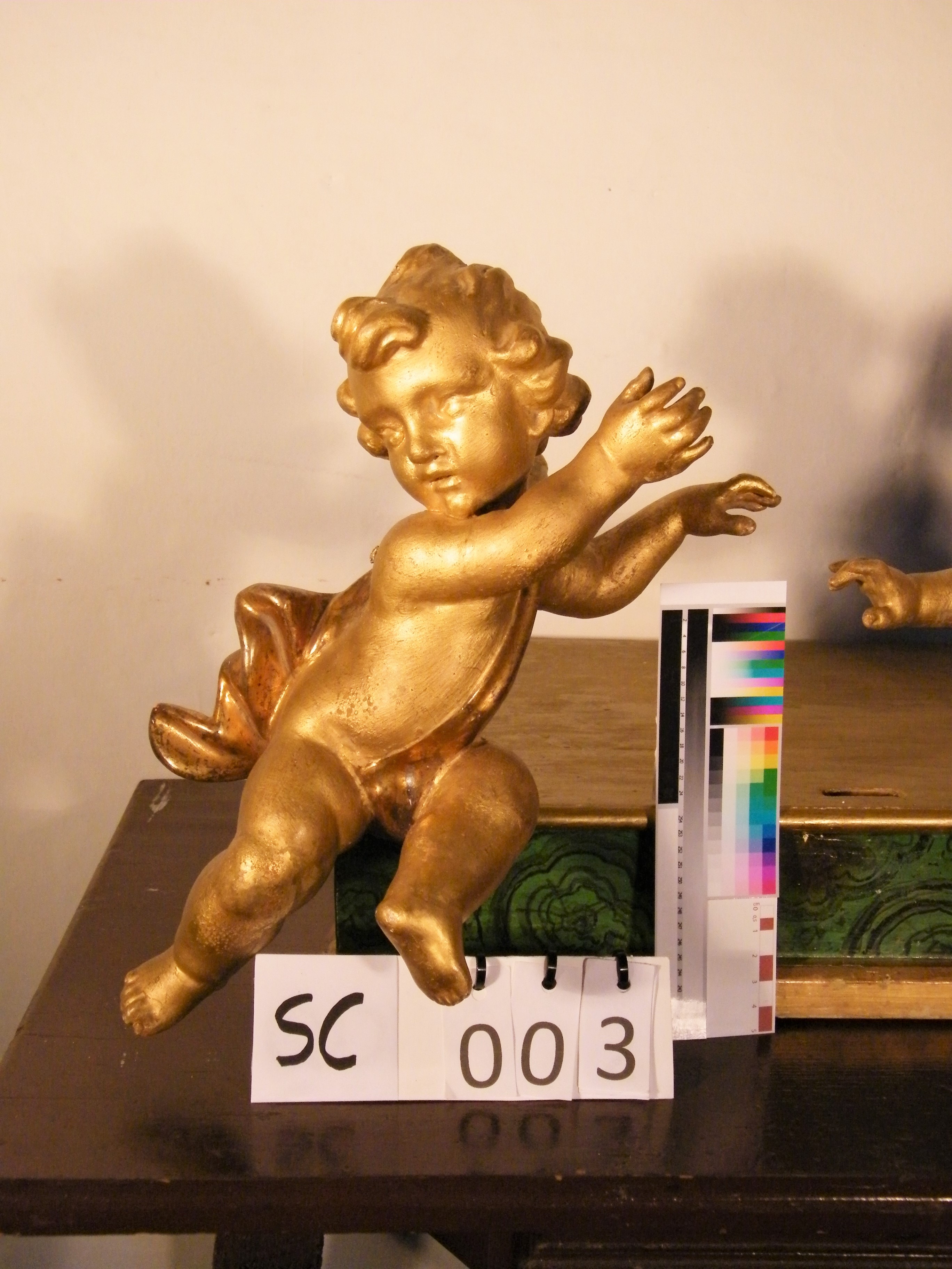 angioletto reggicorona (scultura lignea, pendant) - ambito marchigiano (fine/ metà XVII/ XVIII)