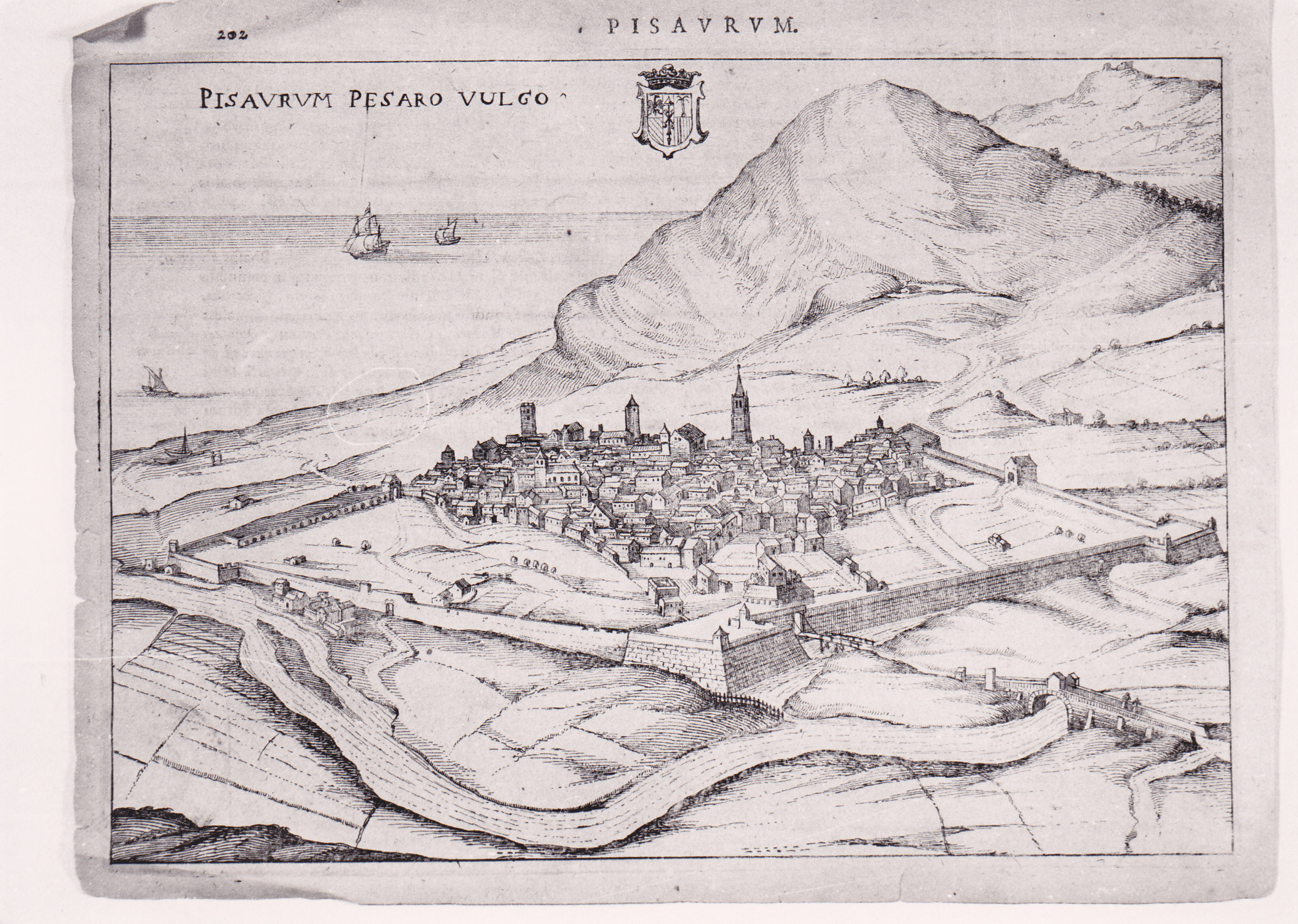 Pisarum, veduta della città di Pesaro (stampa) di Hondius Henricus (XVII)