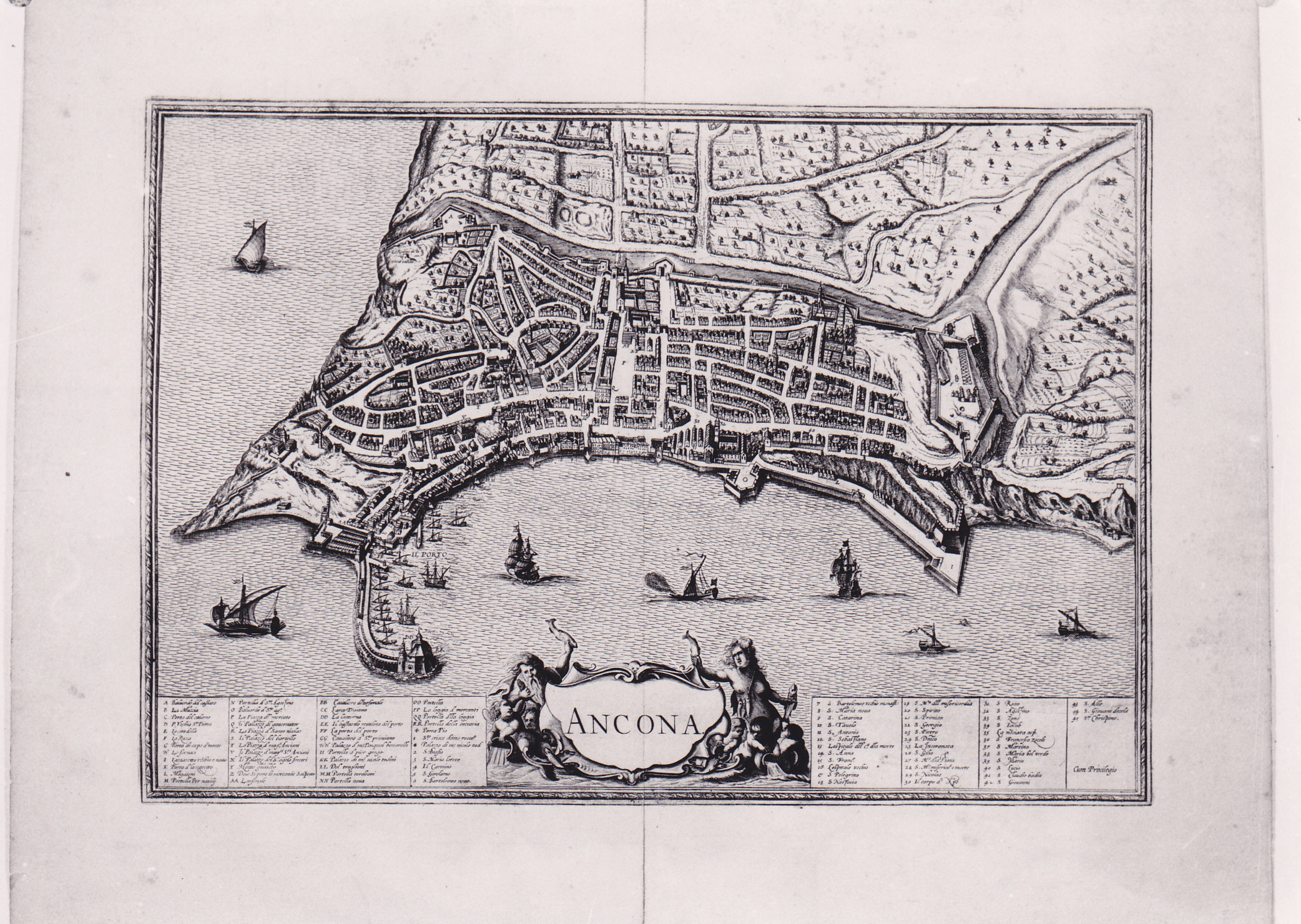 Ancona, pianta prospettica della città di Ancona (stampa) di Janssonius Johannes (XVII)