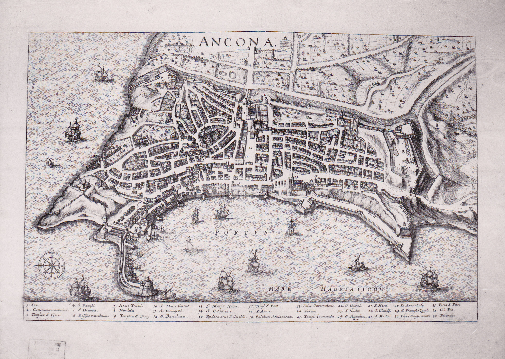 Ancona, pianta prospettica della città di Ancona (stampa) - ambito tedesco-olandese (XVII)
