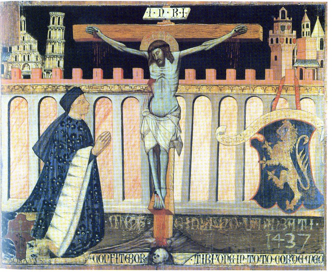 crocifissione con donatore (dipinto, opera isolata) di Vanni Turino (prima metà sec. XV)