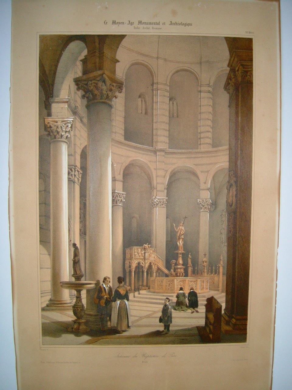 Intérieur du Baptistère de Pisa, veduta di città (stampa, frammento) di Villemin Charles, Chapuy Nicolas-Marie-Joseph (sec. XIX)