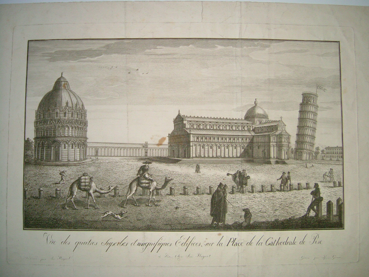 Vues de quatre superbes Edifices, sur la Place de la Cathedrale de Pisa, veduta di città (stampa, frammento) di Grassi Ranieri (inizio sec. XIX)