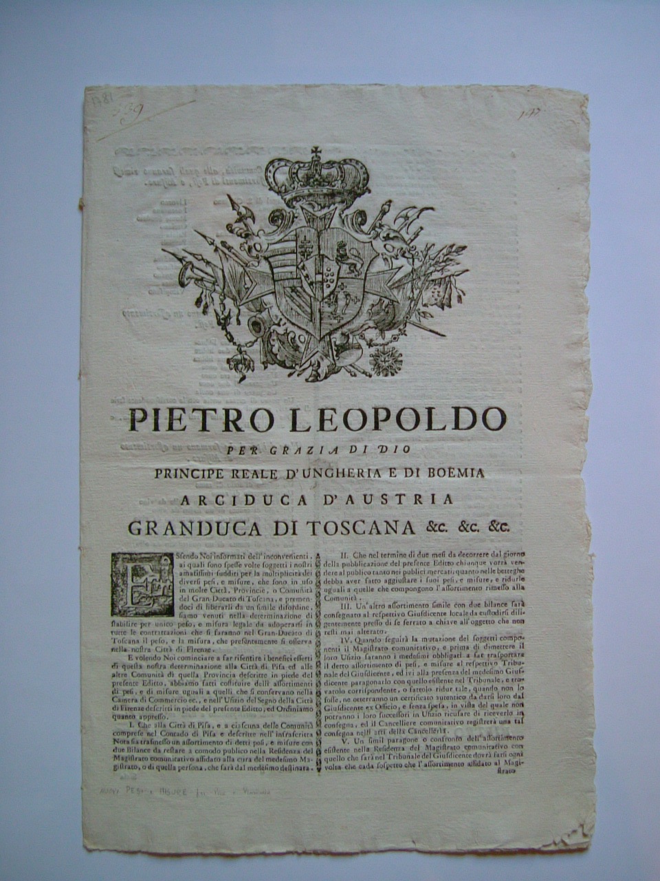 stemma Granducato di Toscana (stampa, frammento) - ambito toscano (ultimo quarto sec. XVIII)