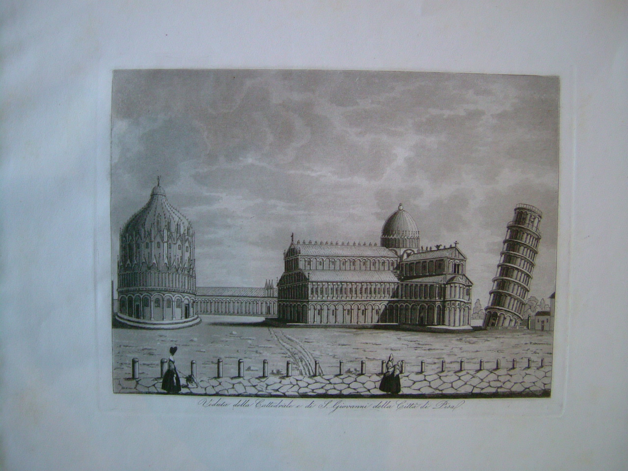 Veduta della Cattedrale e di S. Giovanni della Città di Pisa, veduta di città (stampa, frammento) - ambito lombardo (prima metà sec. XIX)