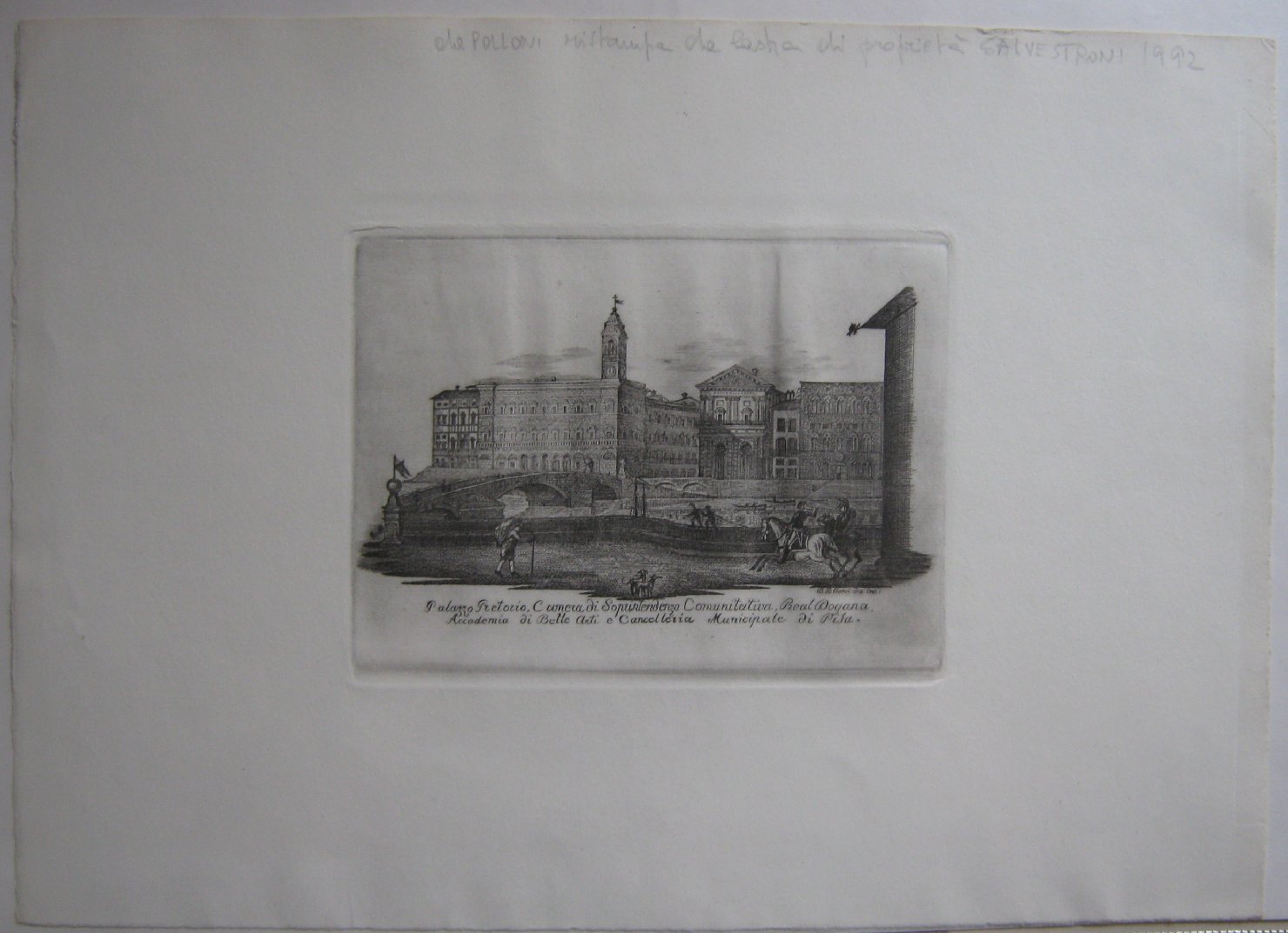 Palazzo Pretorio, veduta di città (stampa, frammento) di Polloni Bartolomeo (secondo quarto sec. XIX)