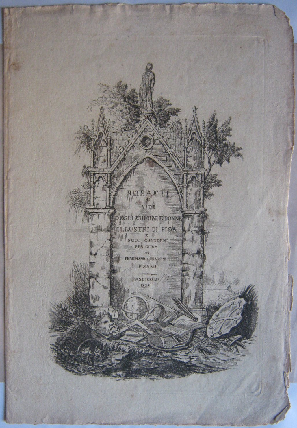 paesaggio con rovine (stampa, frammento) di Grassini Ferdinando (prima metà sec. XIX)