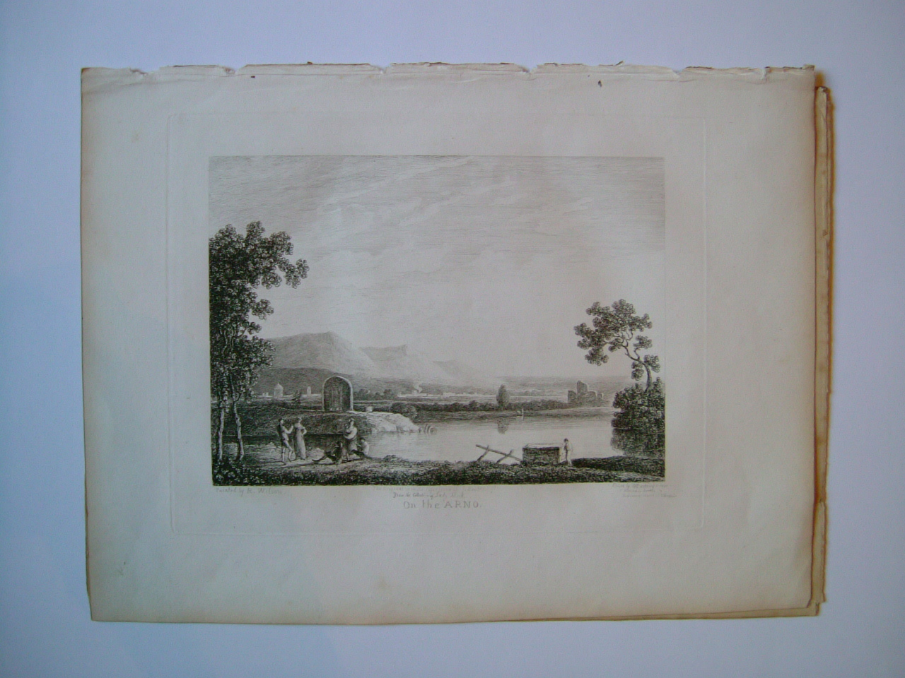 On the Arno, paesaggio fluviale (stampa, frammento) - ambito inglese (sec. XIX)