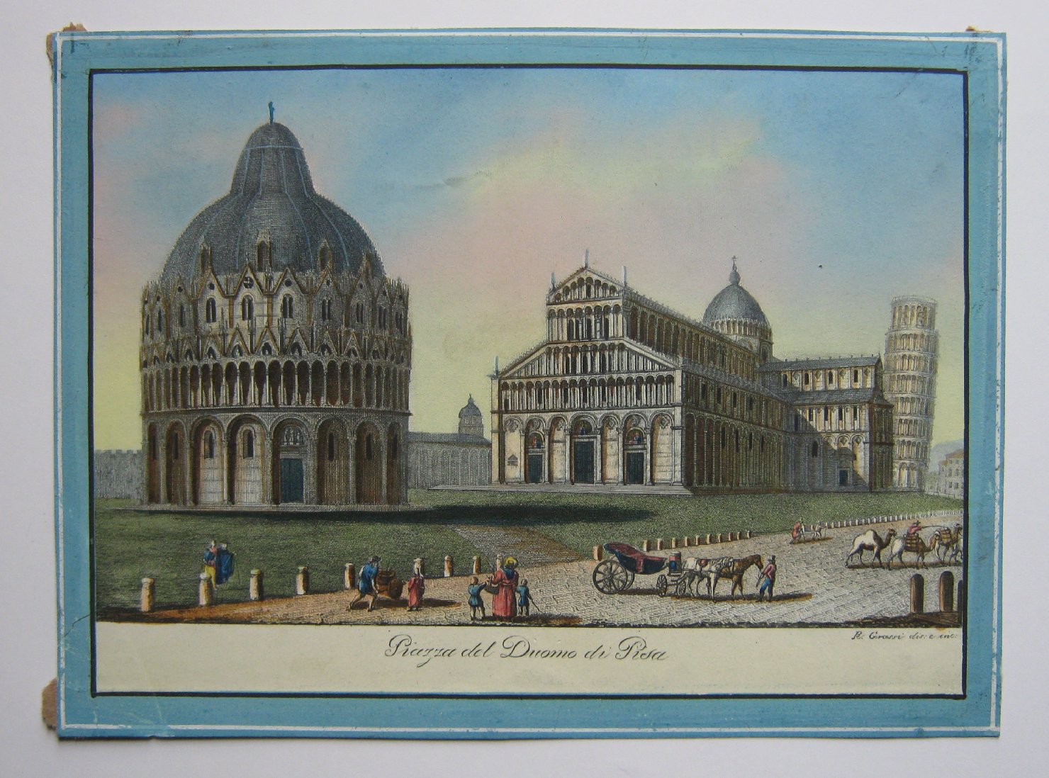 Piazza del Duomo di Pisa, veduta di città (stampa, frammento) di Grassi Ranieri (secondo quarto sec. XIX)