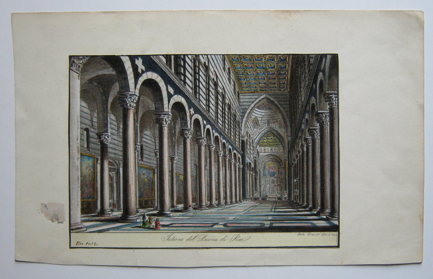 Interno del Duomo di Pisa, veduta di città (stampa, frammento) di Grassi Ranieri (secondo quarto sec. XIX)