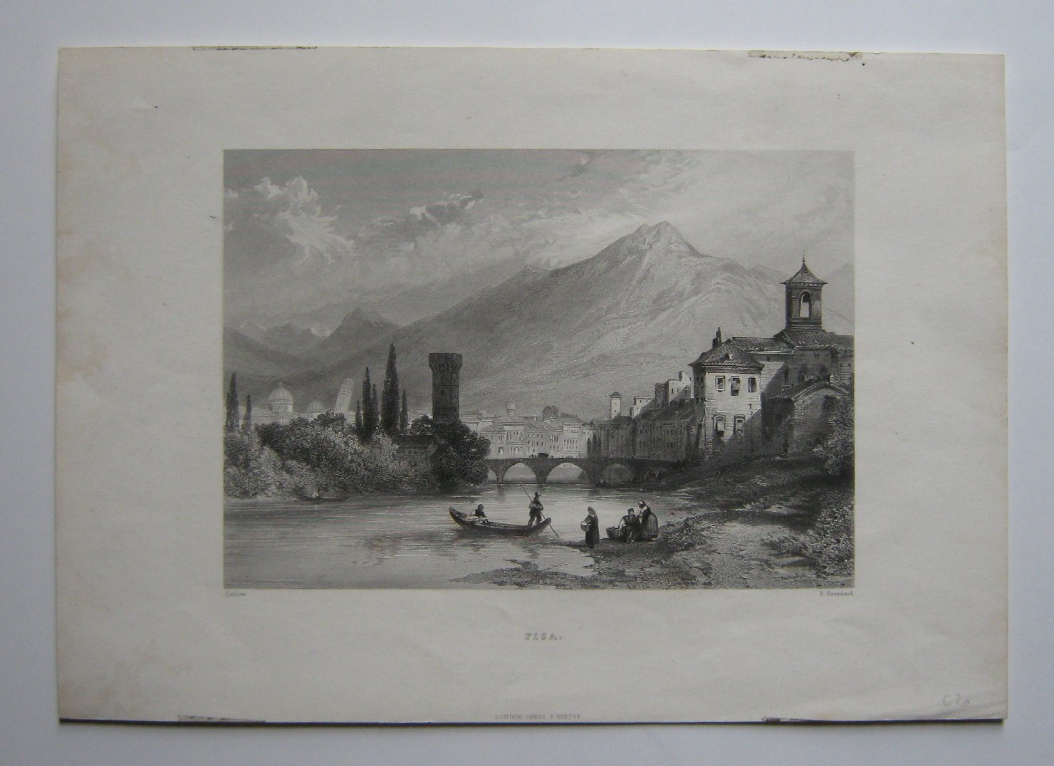 Pisa, veduta di città (stampa, frammento) di Brandard Edward Paxman (metà sec. XIX)