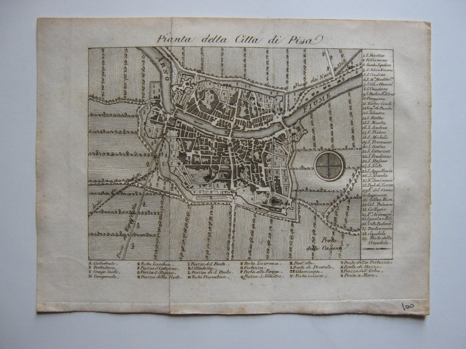 Pianta della Città di Pisa, geografia (stampa, frammento) - ambito italiano (primo quarto sec. XIX)