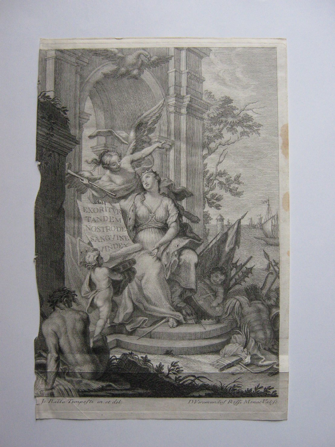 Allegoria della città di Pisa, figura allegorica femminile (stampa, frammento) di Tempesti Giovanni Battista (seconda metà sec. XVIII)