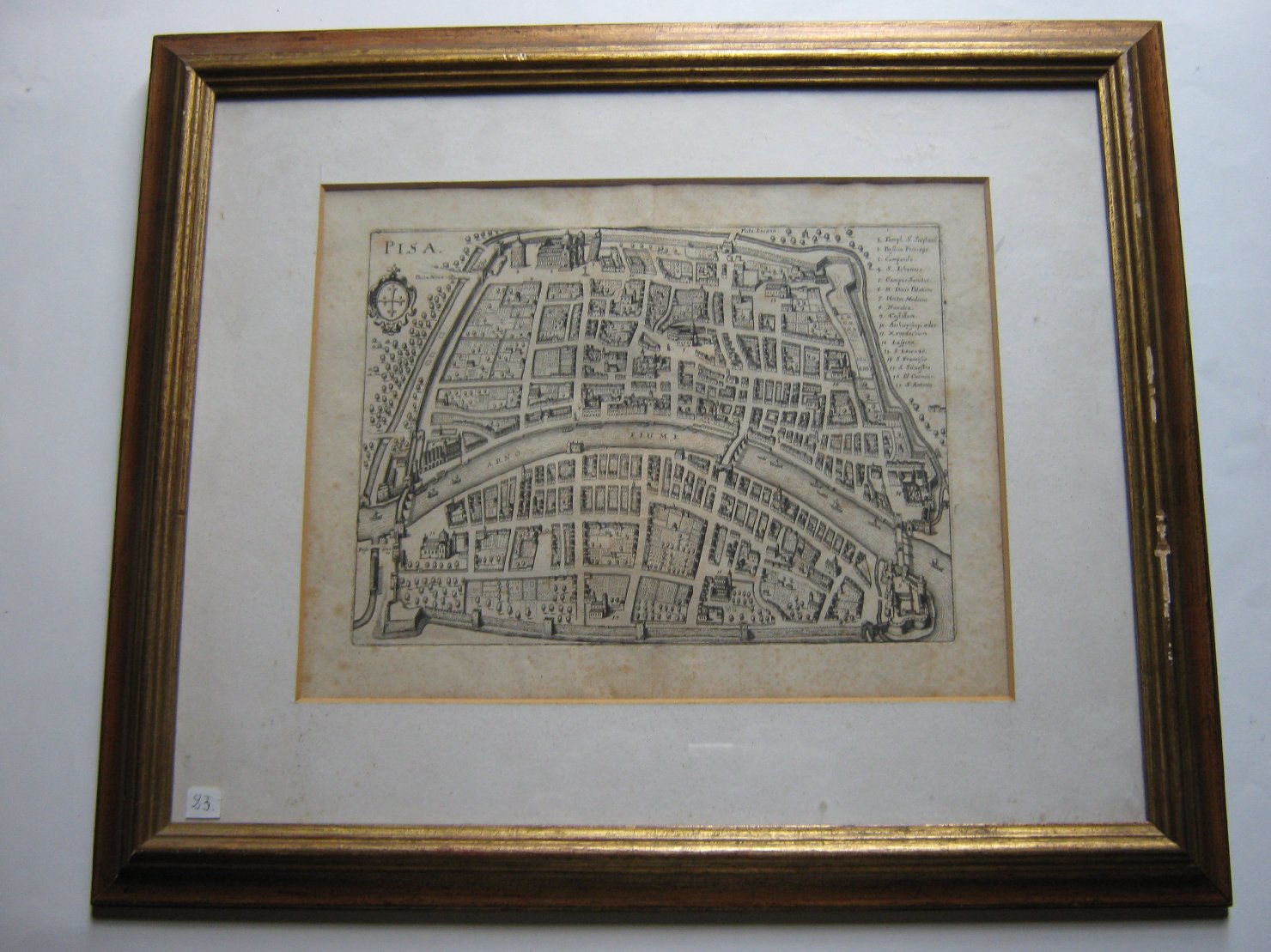 Pisa, geografia (stampa, frammento) di Merian Matthaus il Vecchio (prima metà sec. XVII)