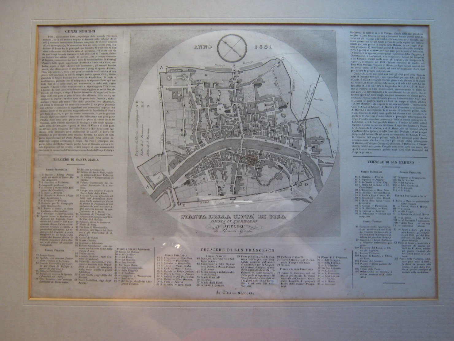 Pianta della Cittï¿½ di Pisa, geografia (stampa, frammento) di Grassi Ranieri (prima metï¿½ sec. XIX)