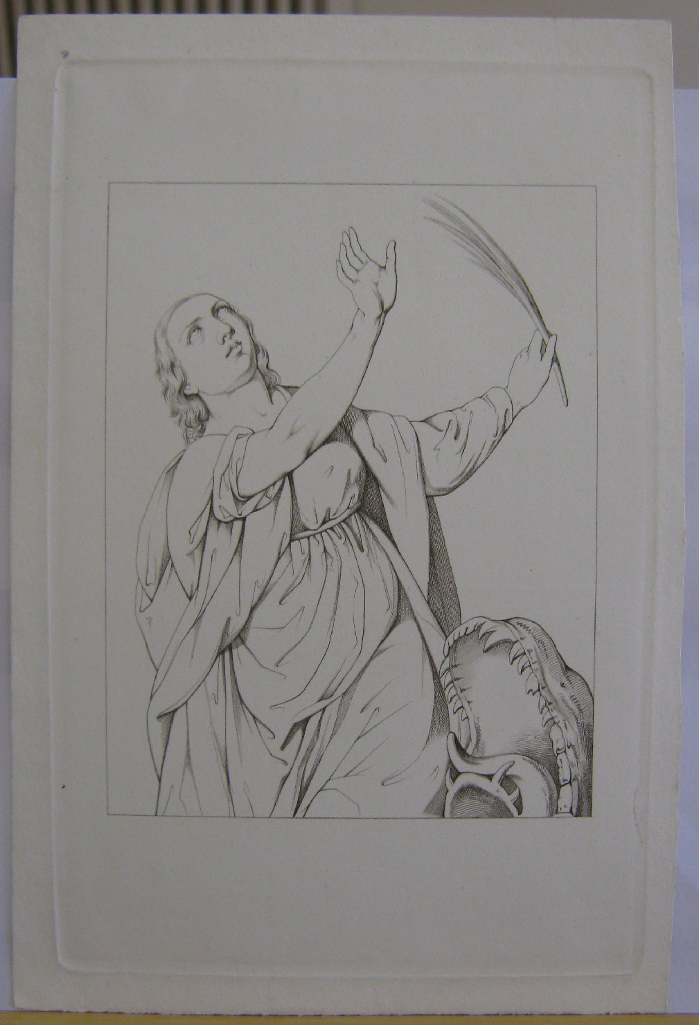 Santa martire con mostro marino, Santa martire (stampa, frammento) - ambito italiano (prima metï¿½ sec. XIX)