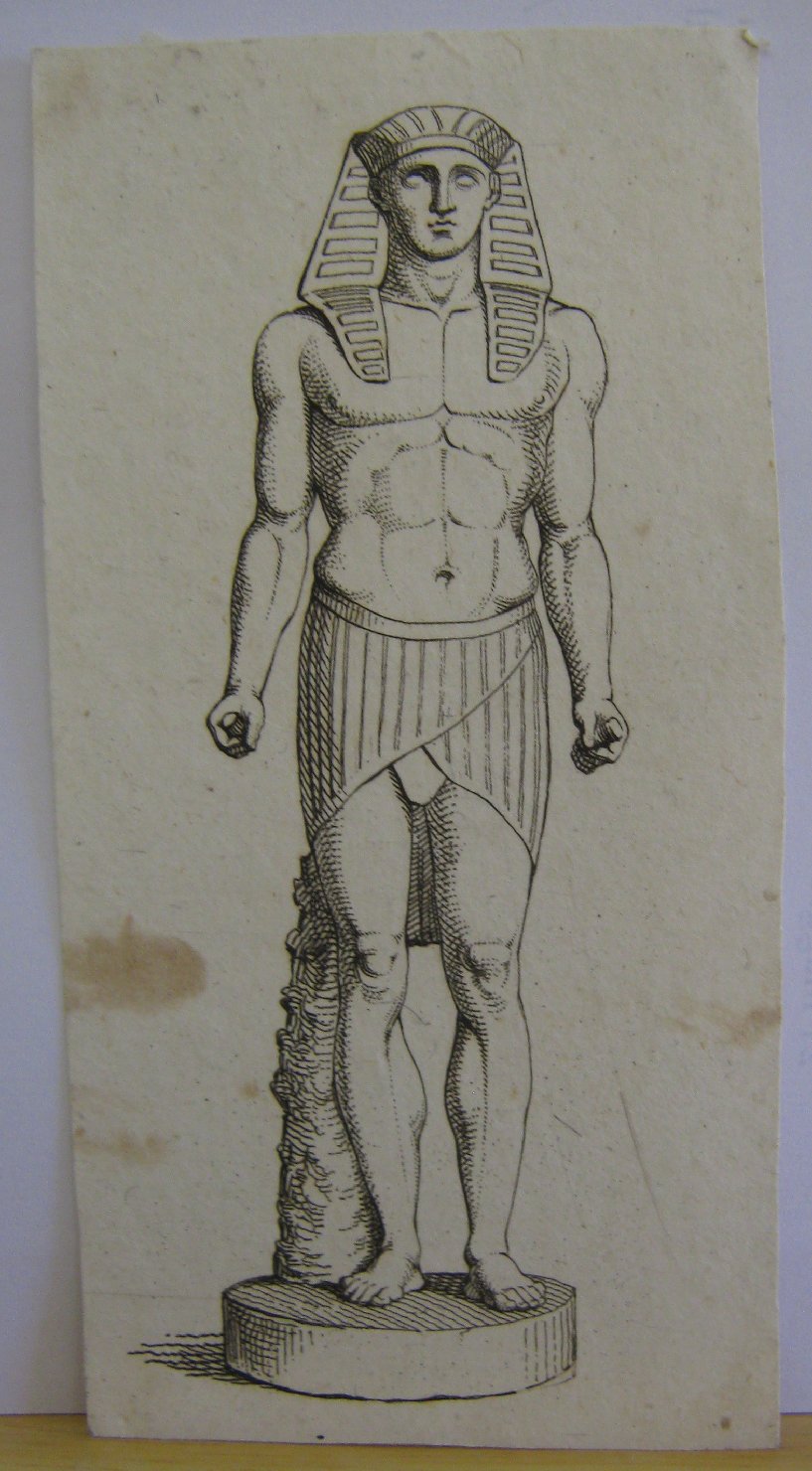 Statua egizia, figura maschile (stampa, frammento) - ambito italiano (prima metï¿½ sec. XIX)