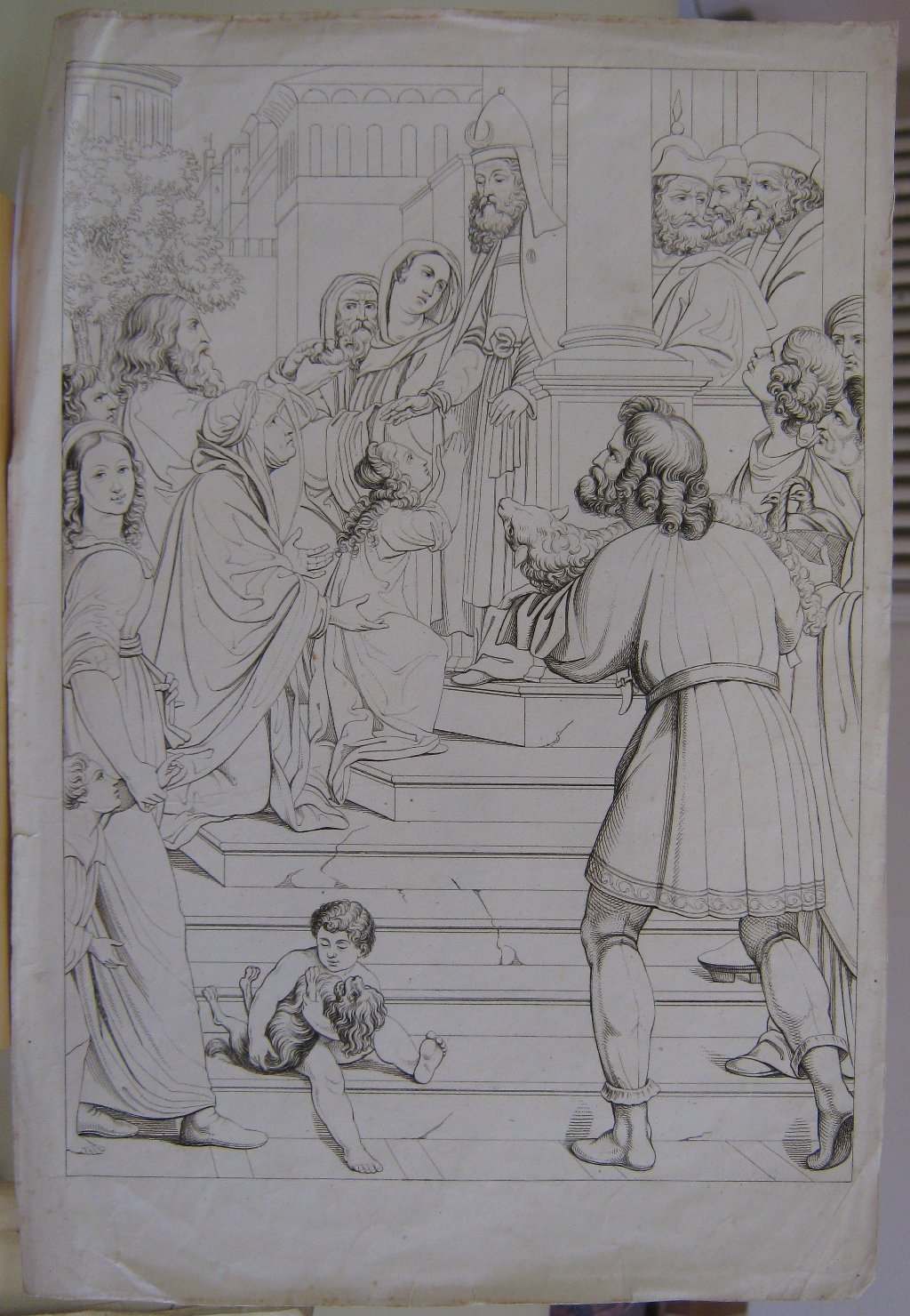 presentazione di Maria Vergine al tempio (stampa, frammento) - ambito italiano (prima metï¿½ sec. XIX)