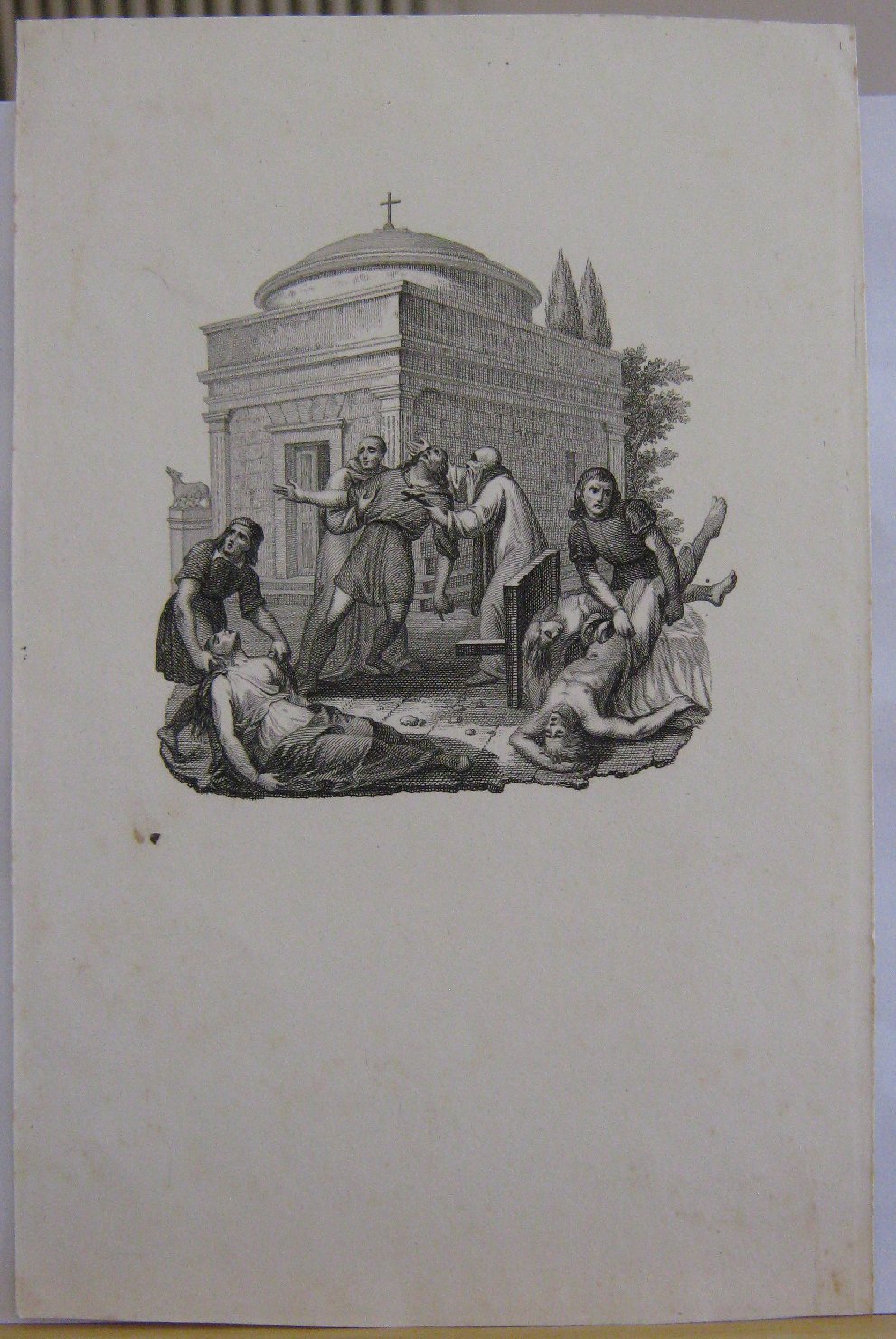 Scena di lazzaretto, figura maschile (stampa, frammento) - ambito italiano (prima metï¿½ sec. XIX)