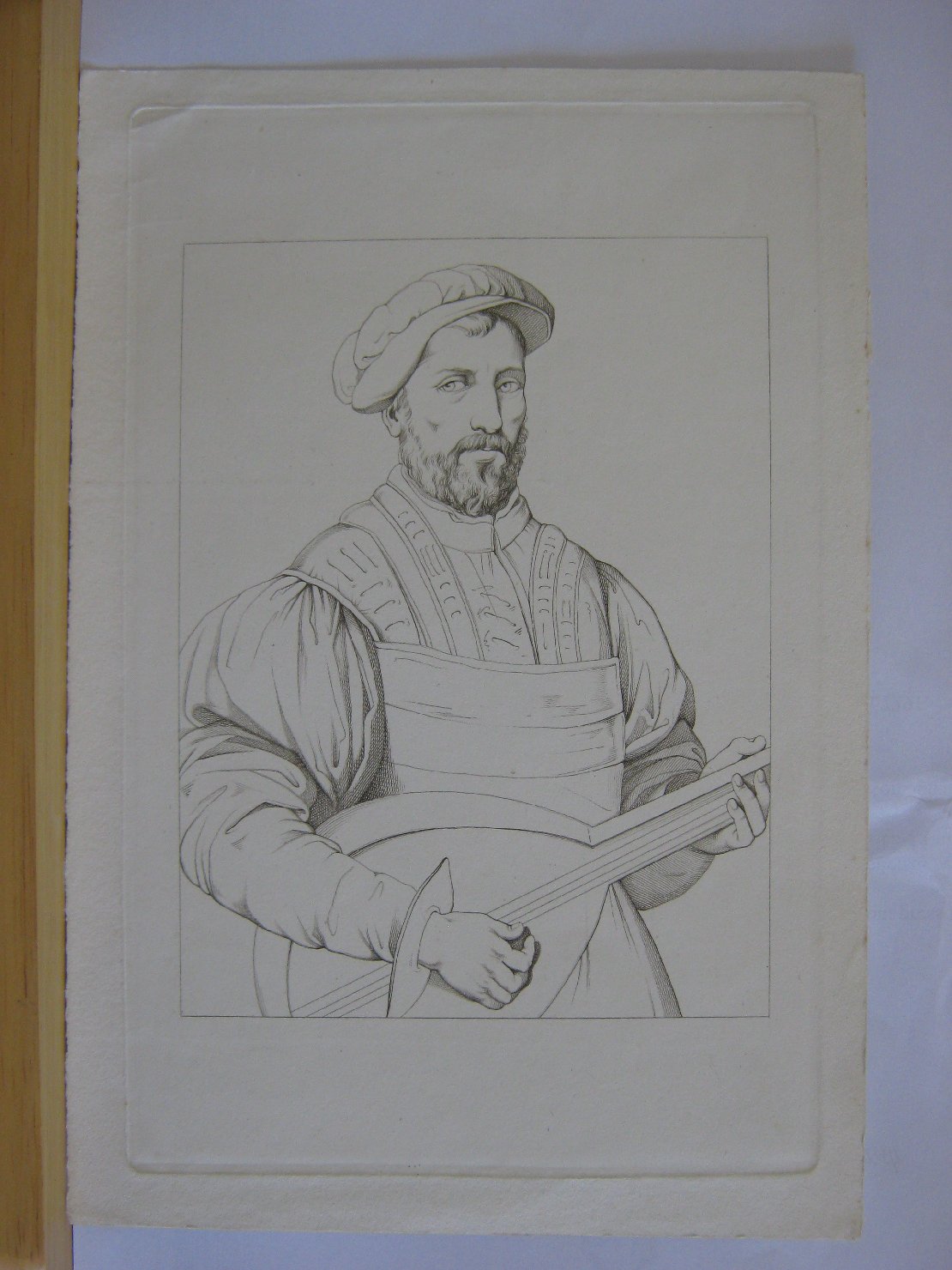 Ritratto d'uomo con liuto, ritratto d'uomo (stampa, frammento) - ambito italiano (prima metï¿½ sec. XIX)