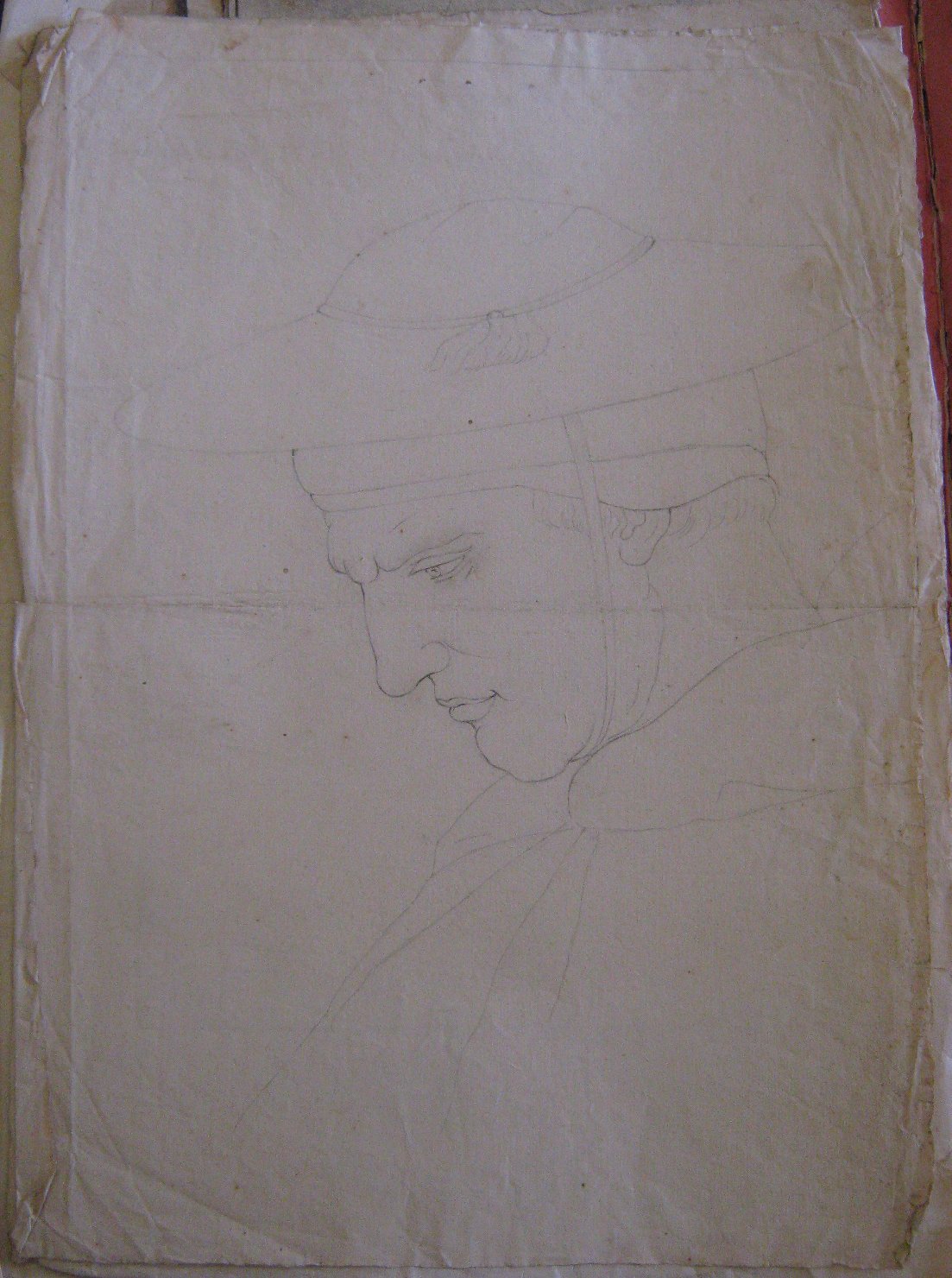 testa d'uomo di profilo (disegno, frammento) - ambito italiano (prima metï¿½ sec. XIX)