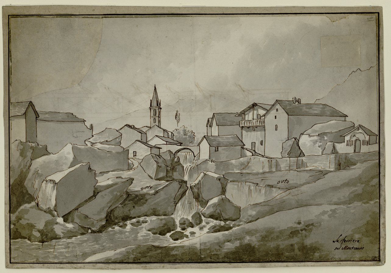 La Ferriere sul Montcenis, veduta di Moncenisio (disegno) di Bagetti Giuseppe Pietro (fine/ metà secc. XVIII-XIX)