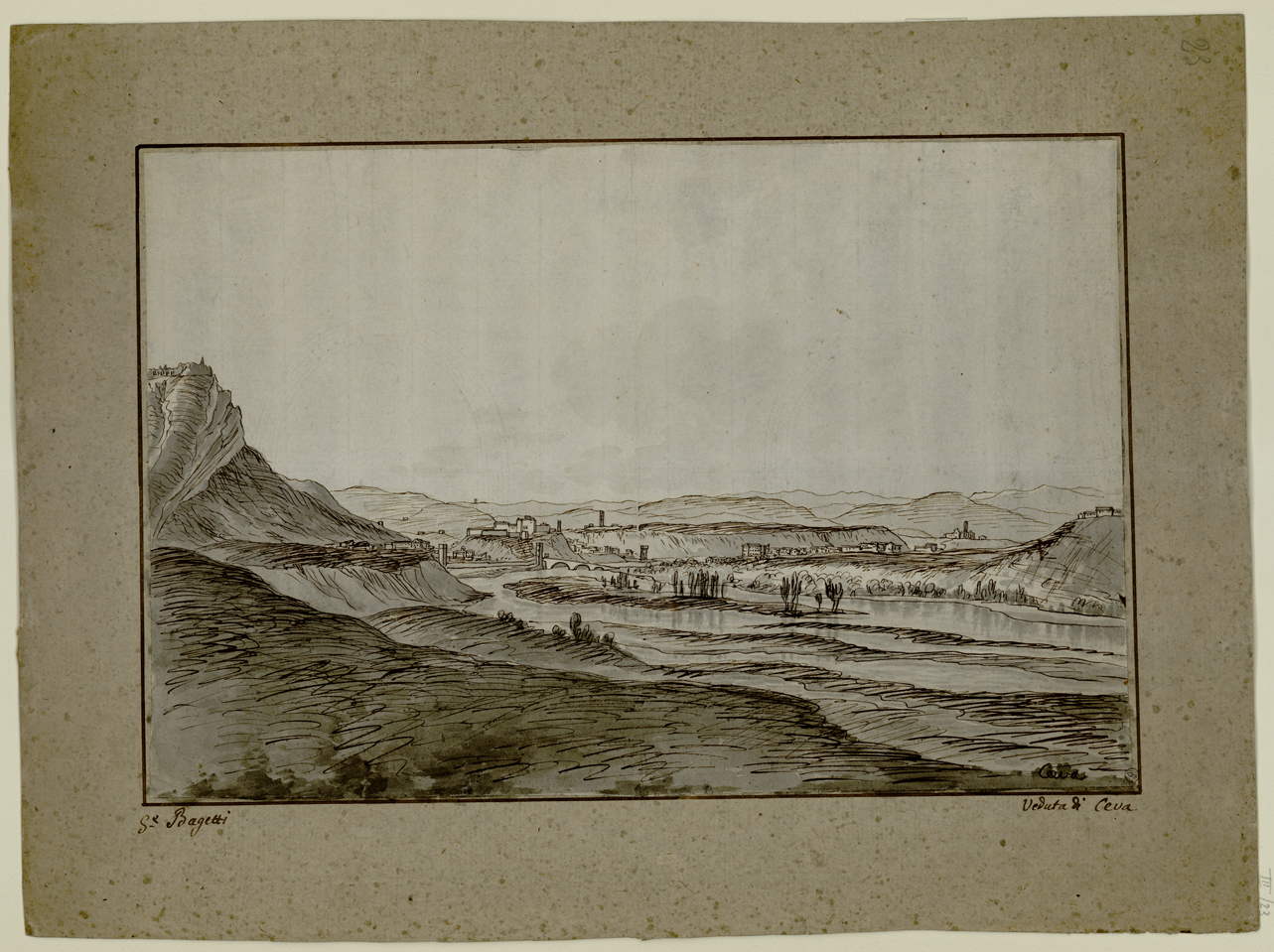 Veduta di Ceva, veduta di Ceva (disegno) di Bagetti Giuseppe Pietro (inizio sec. XIX)