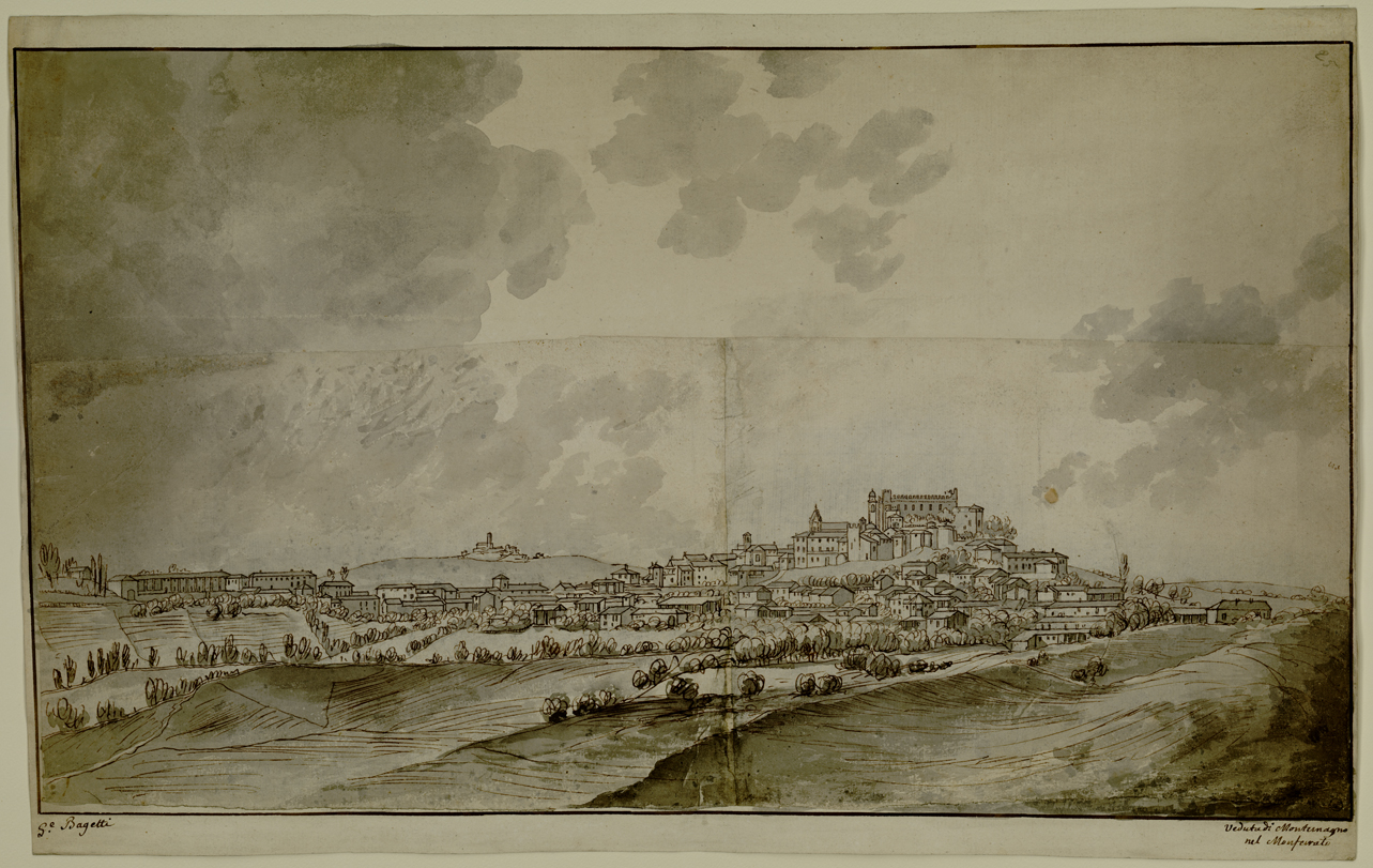 Veduta di Montemagno nel Monferrato, veduta di Montemagno nel Monferrato (disegno) di Bagetti Giuseppe Pietro (fine/ metà secc. XVIII-XIX)