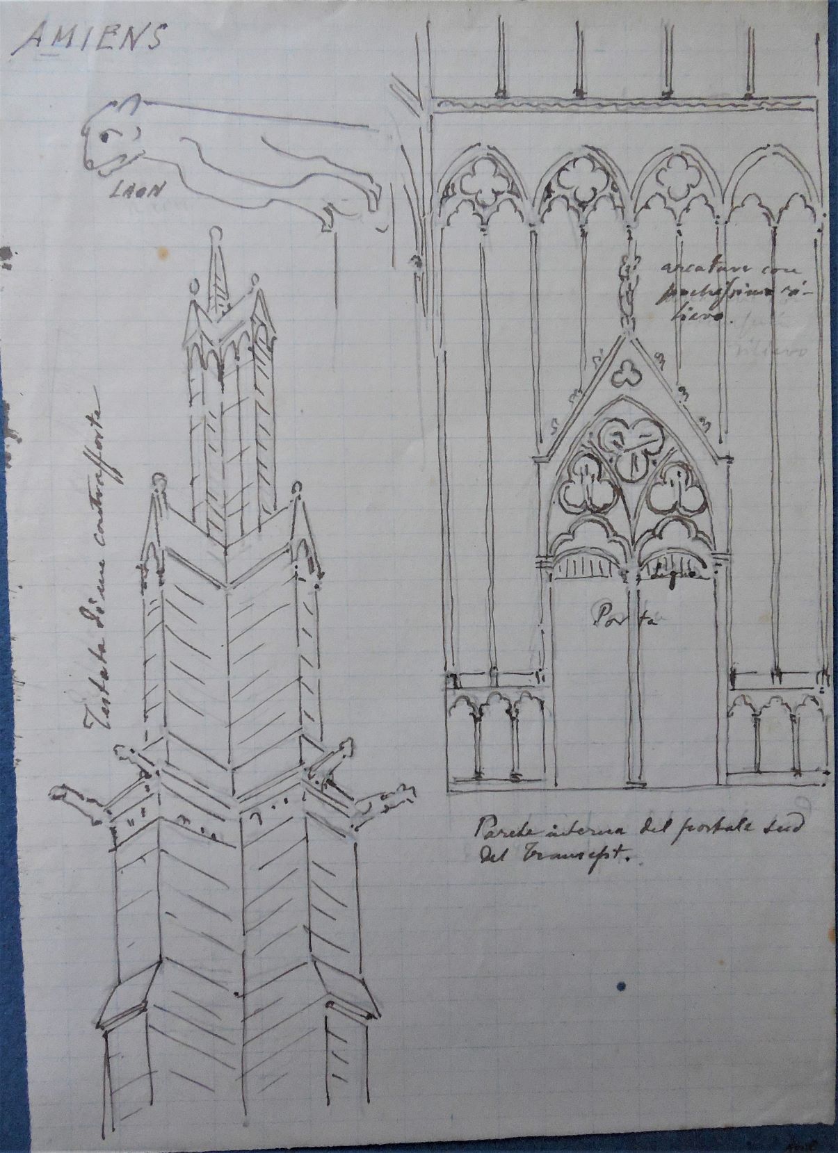 Amiens, Rilievi di particolari architettonici delle cattedrali di Amiens e Laon (taccuino di disegni) di D'Andrade Alfredo (inizio sec. XX)
