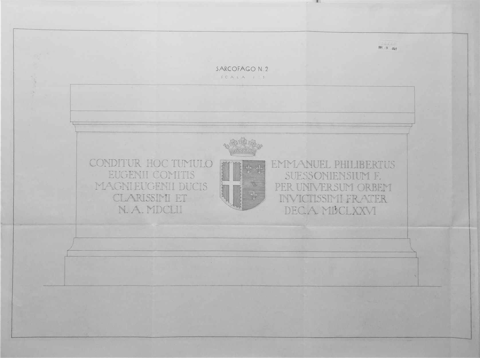 Sacra di San Michele/ Sarcofago n. 2 - scala 1:5, Sacra di San Michele a Sant'Ambrogio di Susa (TO) - Sarcofago n. 2 - scala 1:5 (disegno) di Chierici Umberto (cerchia) (secondo quarto sec. XX)
