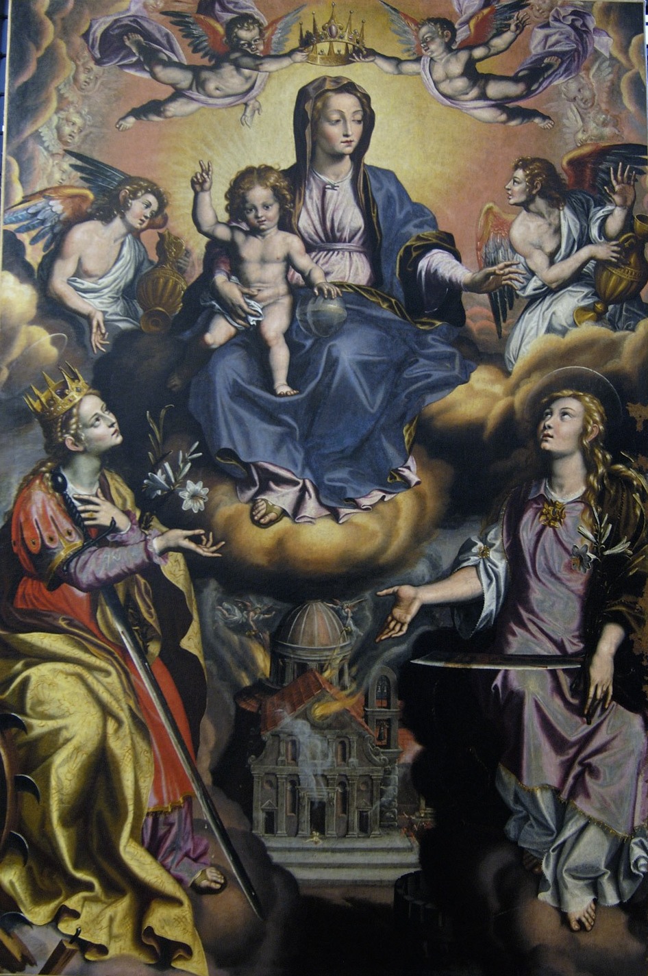 Madonna di Costantinopoli tra Santa Caterina d'Alessandria e Santa Barbara (dipinto) di De Gregorio Giovanni detto Pietrafesa (primo quarto XVII)