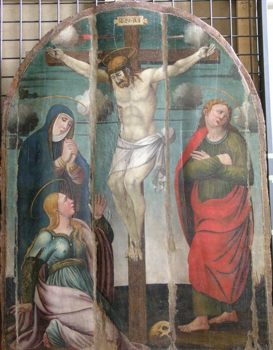 Cristo crocifisso con la Madonna, Santa Maria Maddalena e San Giovanni Evangelista (dipinto) - ambito napoletano (XVI)