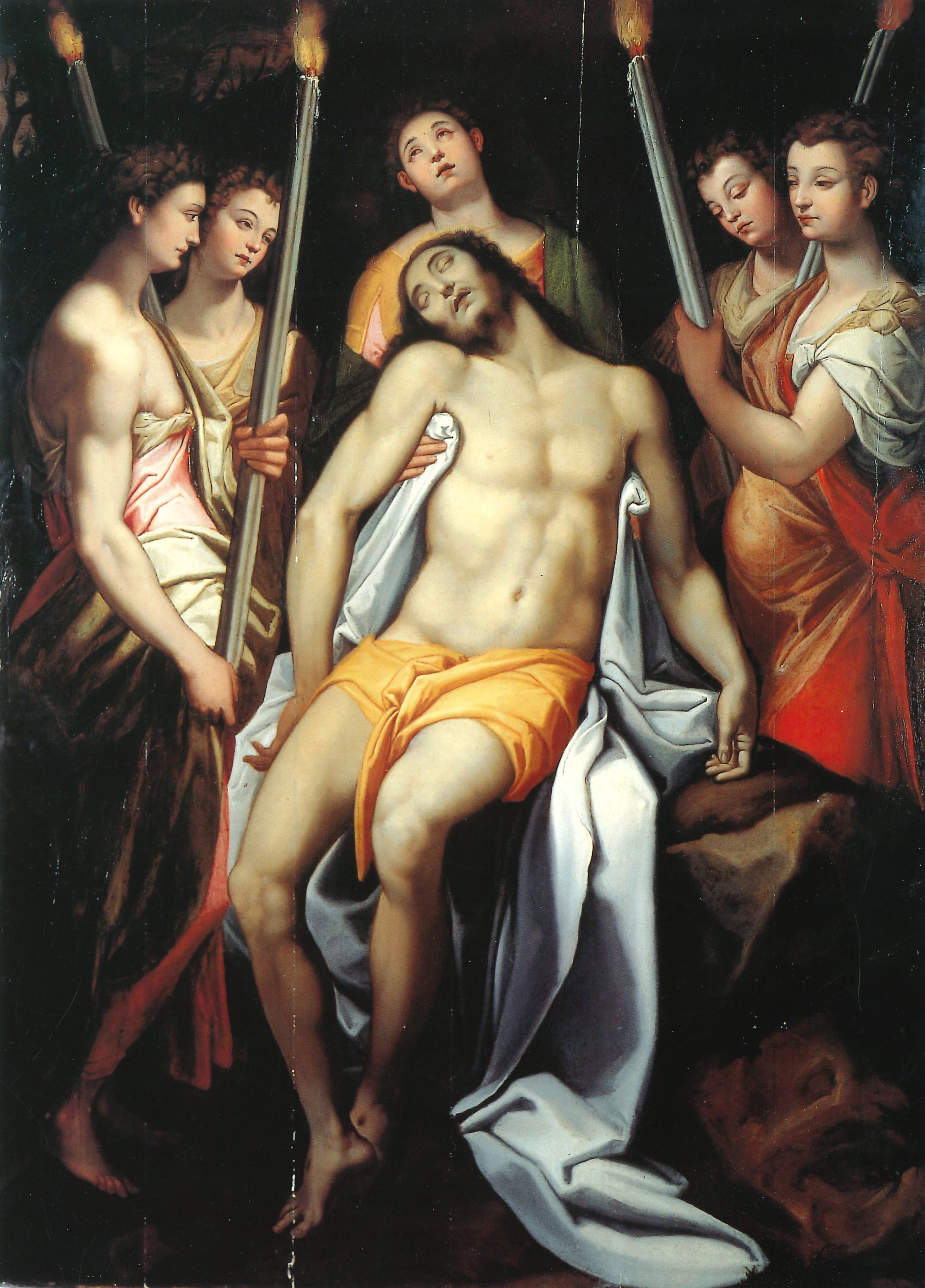 Pietà con angeli (dipinto) di Zuccari Taddeo (attribuito) (terzo quarto XVI)