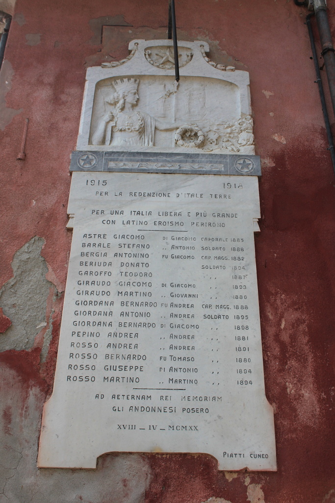 monumento ai caduti, a lapide, Monumento ai caduti della prima guerra mondiale - ambito piemontese (XX)