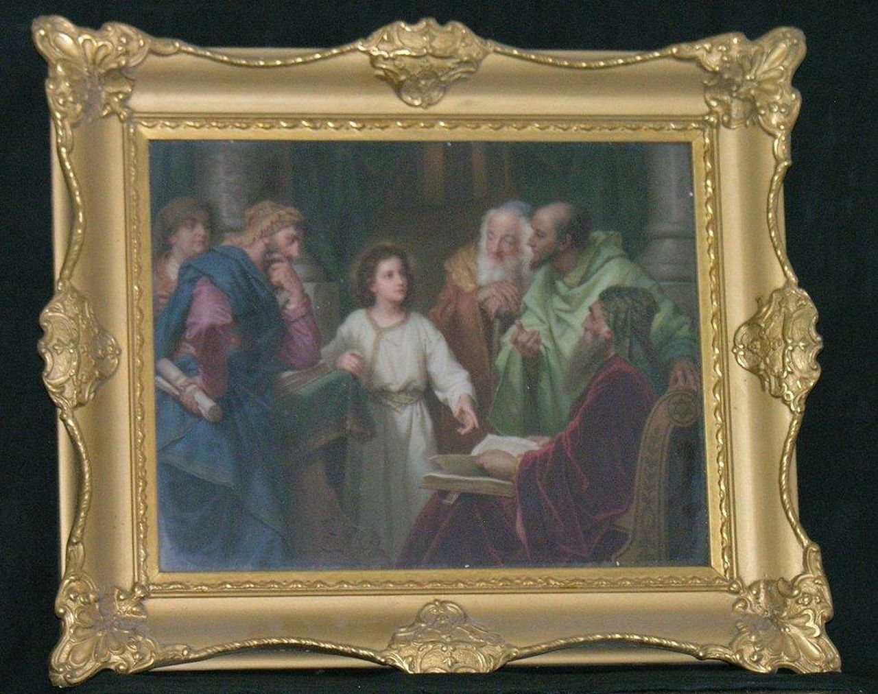 Jesus im Tempel, disputa di Gesù con i dottori del tempio (dipinto) di Scherf Louis - manifattura turingia (XX)