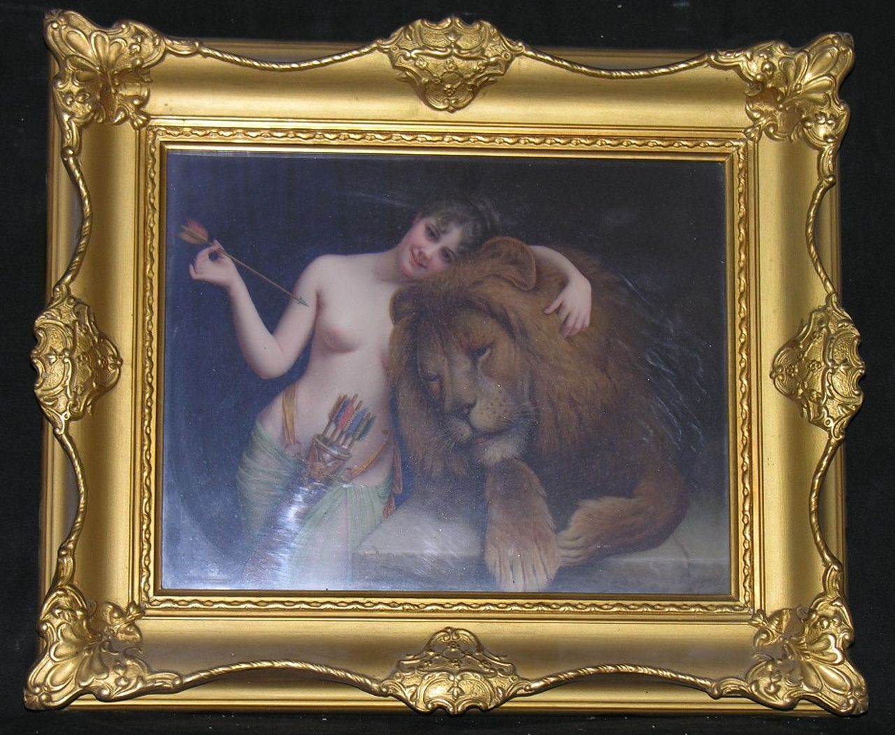 Kraft und Liebe, Diana con il leone? (dipinto) di Scherf Louis - manifattura turingia (sec. XX)