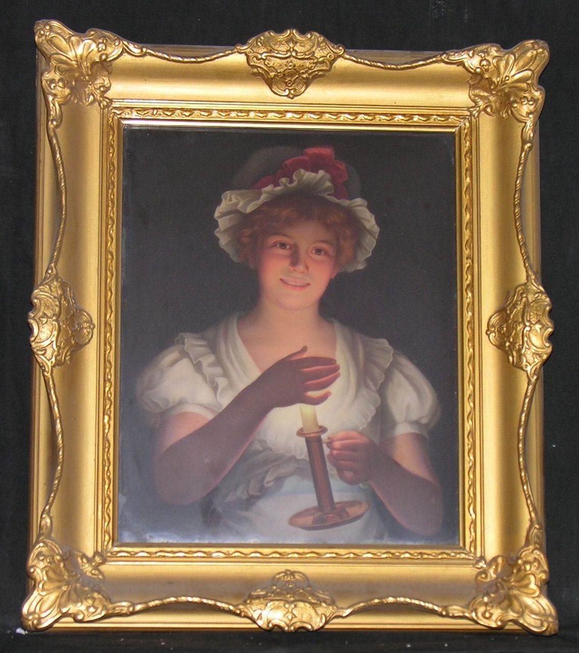 Lisette (Decameron di Giovanni Boccaccio, IV, 2 ?), giovane donna con candela (dipinto) di Albert Scherf - manifattura turingia (sec. XX)