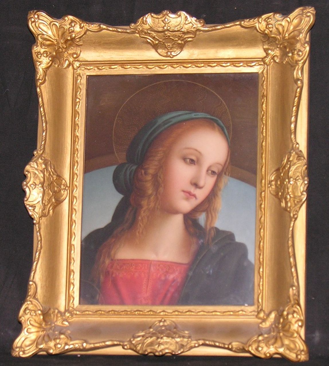 Thronende Madonna, testa della Madonna (dipinto) di Scherf Louis - manifattura turingia (sec. XX)