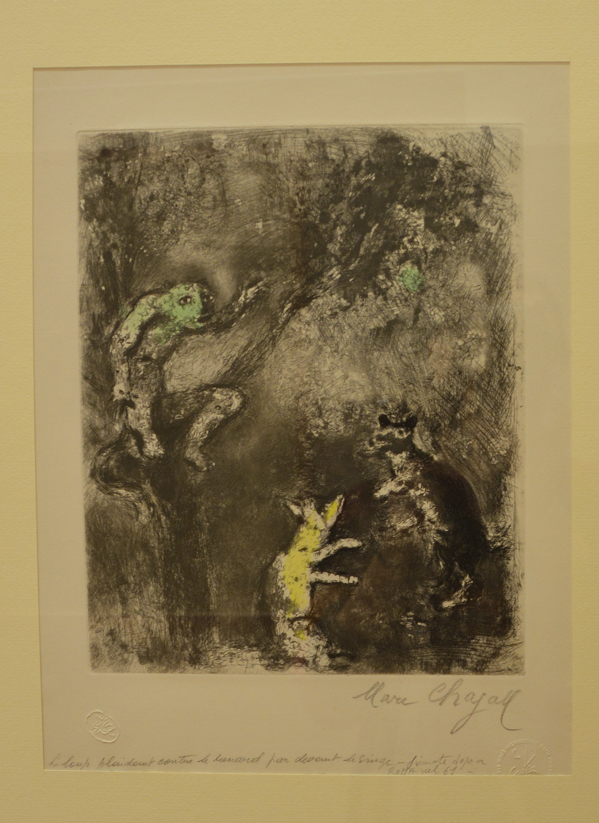 Le loupe plaidant contre le renard par deuquet le singe, illustrazione astratta di animali (stampa) di Chagall Marc (attribuito) (XX)