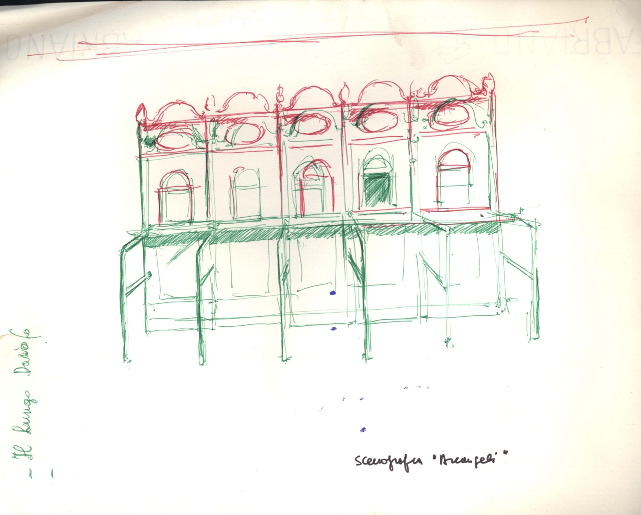 studio per scenografia teatrale: interno di ufficio anagrafe (disegno per scenografia) di Fo, Dario (XX)