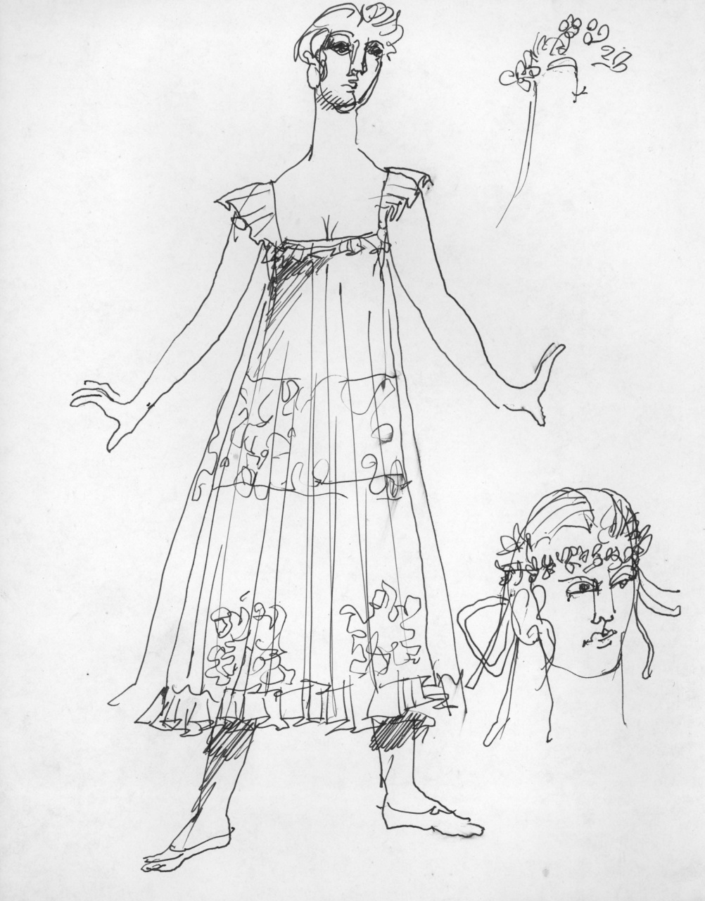 figurino per costume di scena, femminile (disegno) di Fo, Dario (XX)